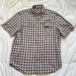 Carhartt Plaid tartan short sleeve button up shirt sz L relaxed fit casual prep
